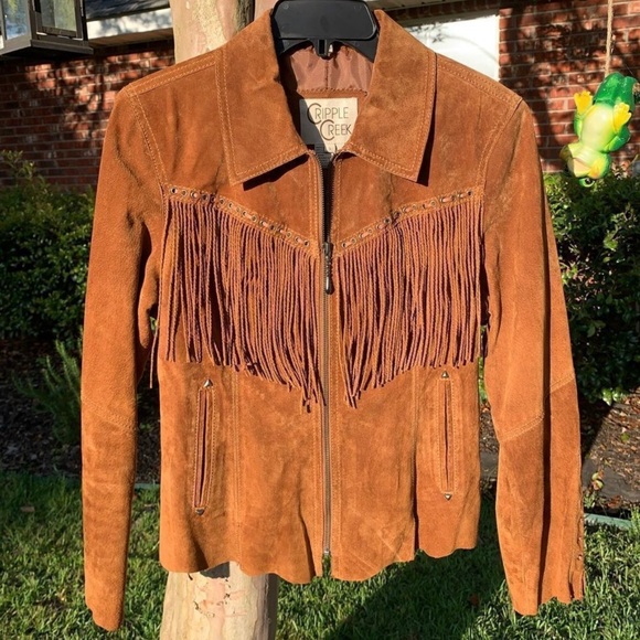 cripple creek Jackets & Blazers - Cripple creek leather suede fringe western jacket leather lacing RTL $395 S VGUC